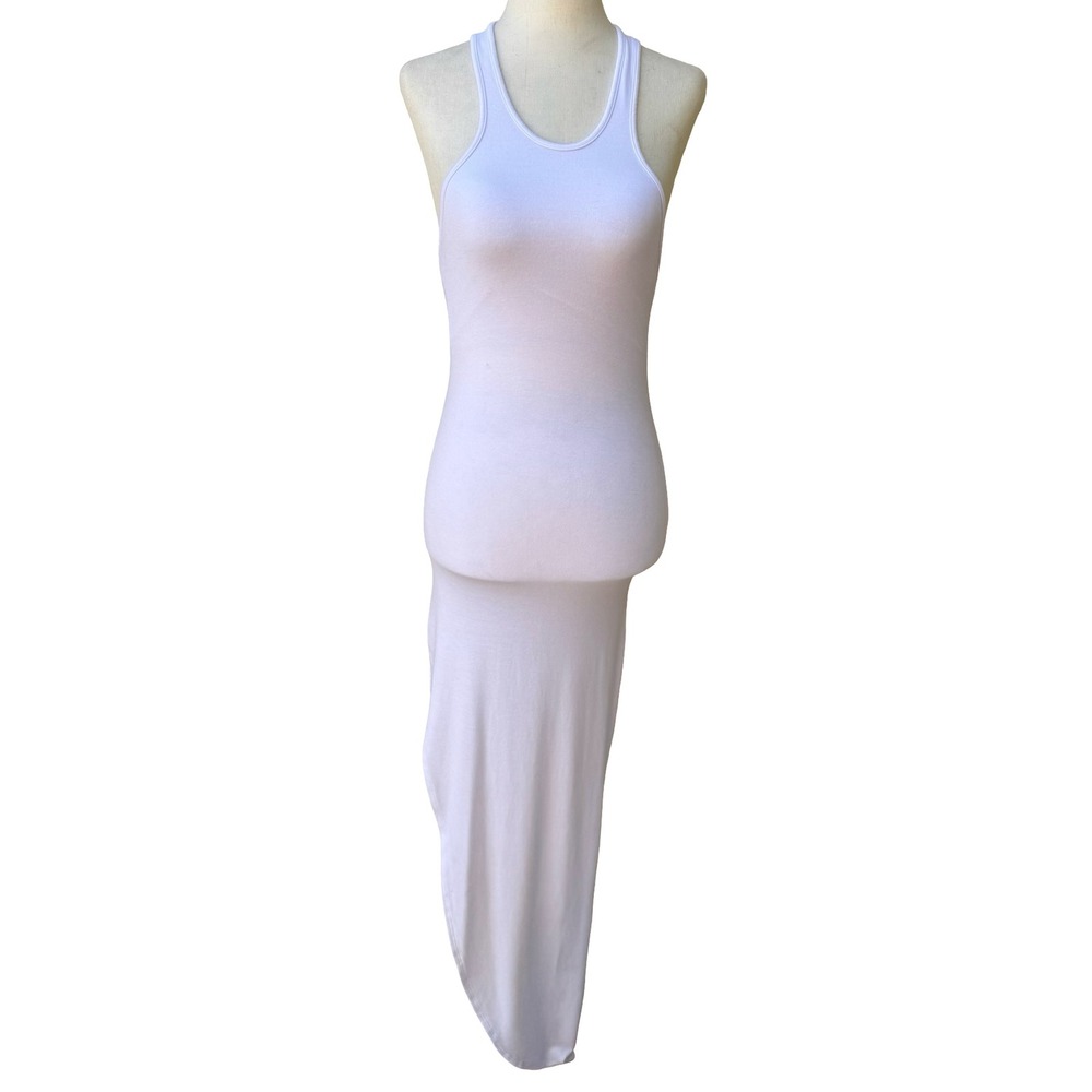 Riller & Fount Minimalist Clean Girl White Modal Racerback Maxi Dress High Low 0